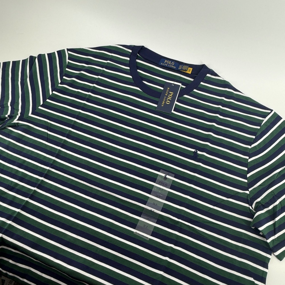 Polo Ralph Lauren Mens Striped T-Shirt 2XLT Tall Pine Green Navy Blue NWT